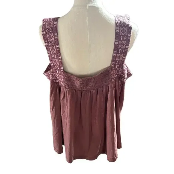 Lucky Brand Embroidered Lace Cotton Blend Tank Square Neck Boho Festival NEW XL - Picture 5 of 8